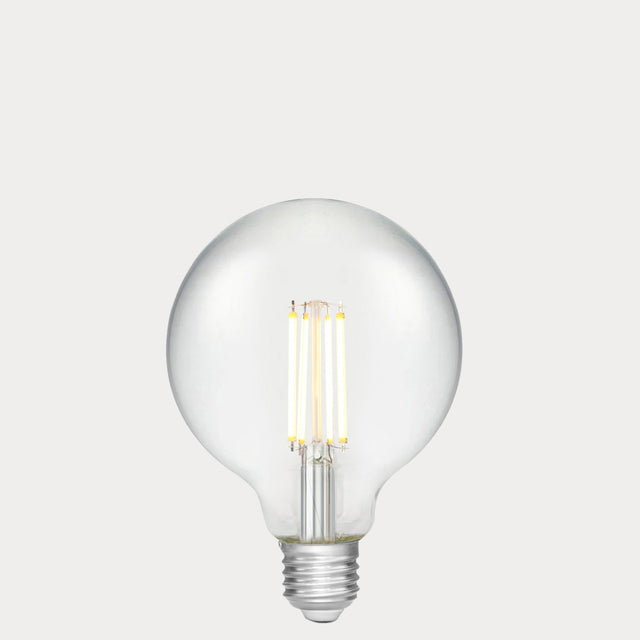 Dulora 7.2W G95 LED Globe E27 Clear in Warm White 2700K filaments glowing