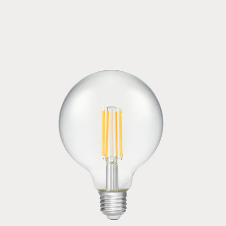 Dulora 7.2W G95 LED Globe E27 Clear in Warm White 2700K unlit with visible filaments