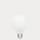 Dulora 7.2W G95 LED Globe E27 Porcelain in Soft White unlit showing smooth matte opal glass