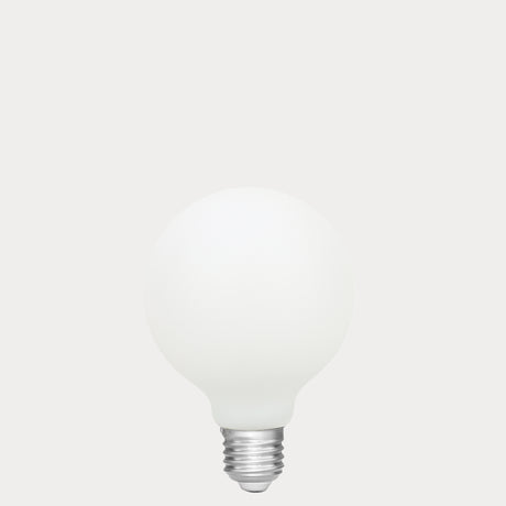 Dulora 7.2W G95 LED Globe E27 Porcelain in Soft White unlit showing smooth matte opal glass