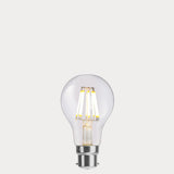 Dulora 8W 12-24 Volt AC/DC GLS LED Bulb B22 Clear in Warm White illuminated with warm glow through clear A60 glass