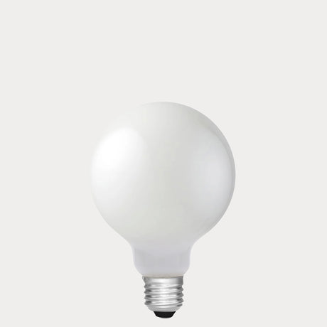 Dulora 8W G95 LED Globe E27 Opal 12 to 24V unlit showing smooth opal glass
