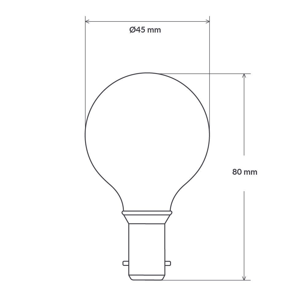 Dimension of 4W Fancy Round LED Bulb B15 Frost in Warm White