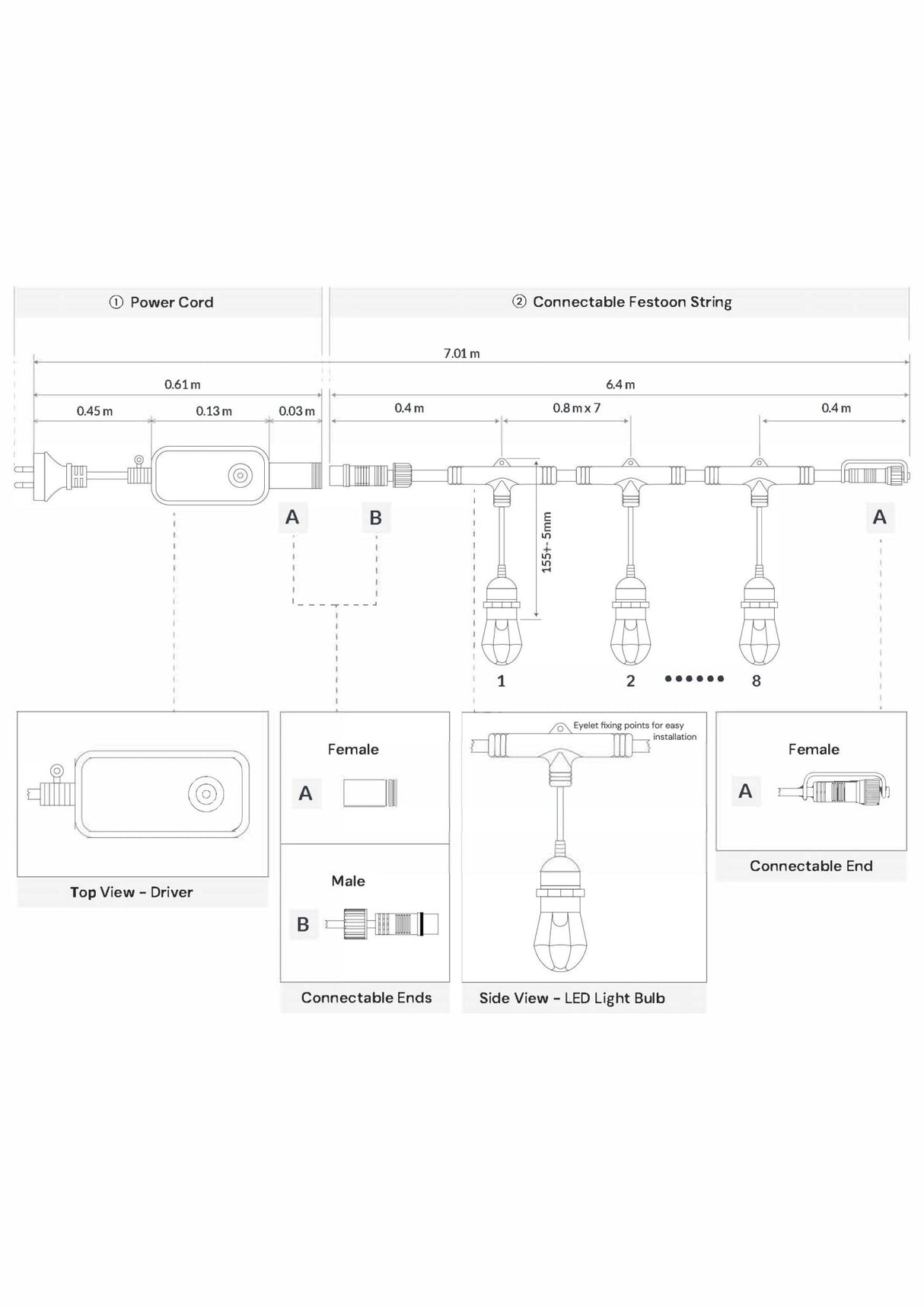 Smart RGBCW Festoon String Lights – App & Voice Control (6.4M–40M) - LiquidLEDs™ - Festoon String