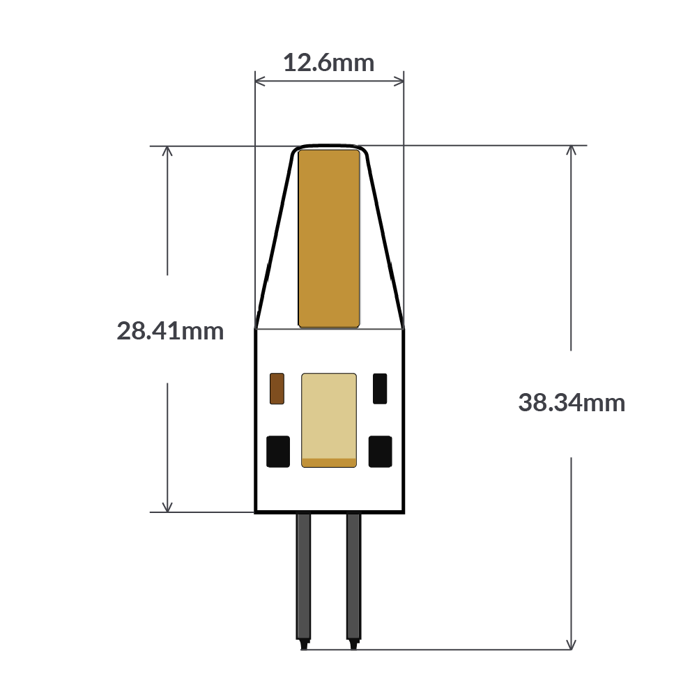 Dimension of 2W G4 LED Bi-Pin in Warm White