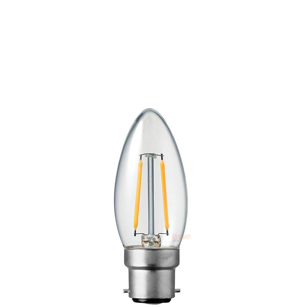 2 Watt Candle LED Filament Bulb B22 Clear in Warm White