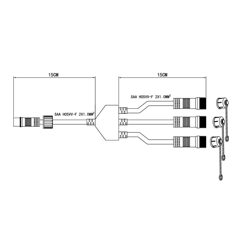 Dimension of 3 Way Festoon String Splitter