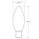 Dulora 2.5W Candle LED Bulb B22 Clear in Warm White Dimensions