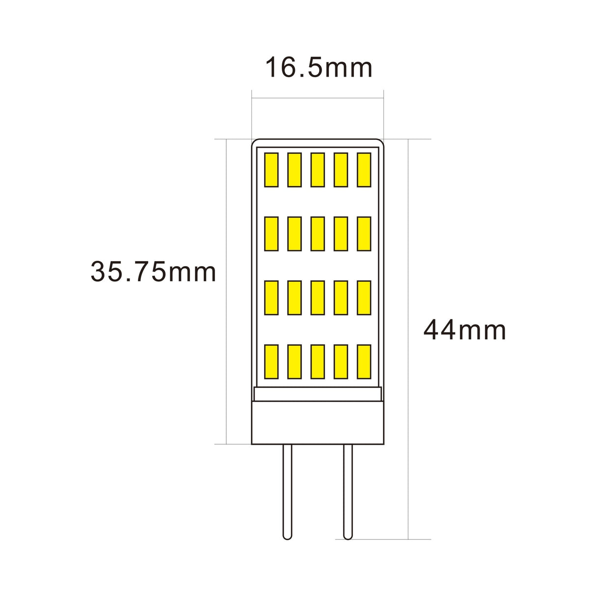 Dulora 3W G4 LED Bi-Pin Bulb Dimensions