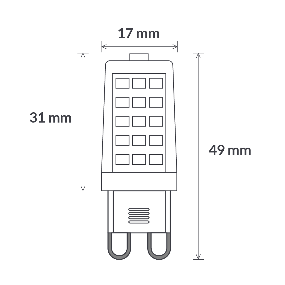 Dulora 3W G9 Frost LED Bulb Dimensions