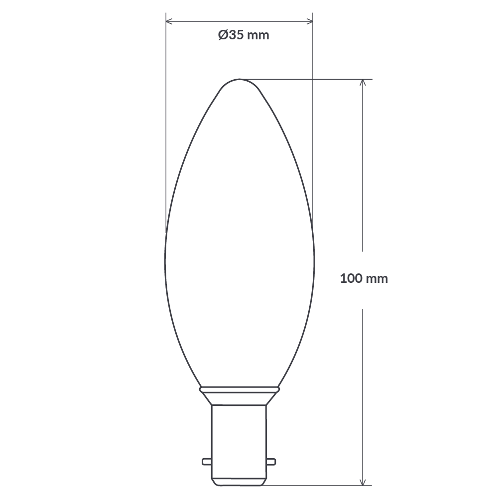 Dulora 4W Candle LED Bulb B15 Clear in Warm White Dimensions