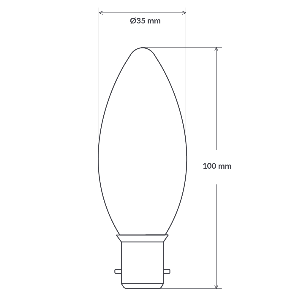 Dulora 4W Candle LED Bulb B22 Frost in Warm White Dimensions