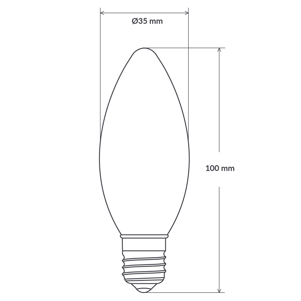Dulora 4W Candle LED Bulb E27 Clear in Warm White Dimensions
