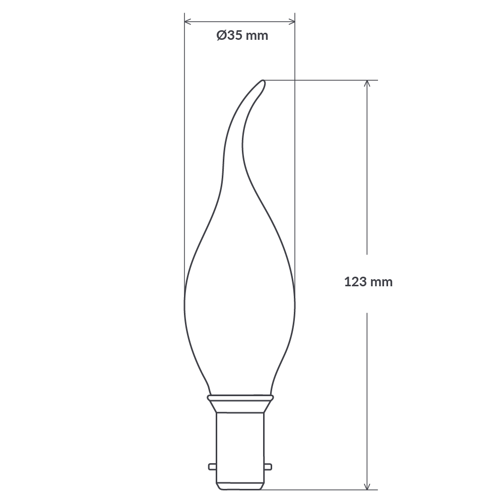 Dulora 4W Flame Tip Candle LED Bulb B15 Clear in Warm White Dimensions