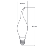 Dulora 4W Flame Tip Candle LED Bulb E14 Frost in Warm White Dimensions