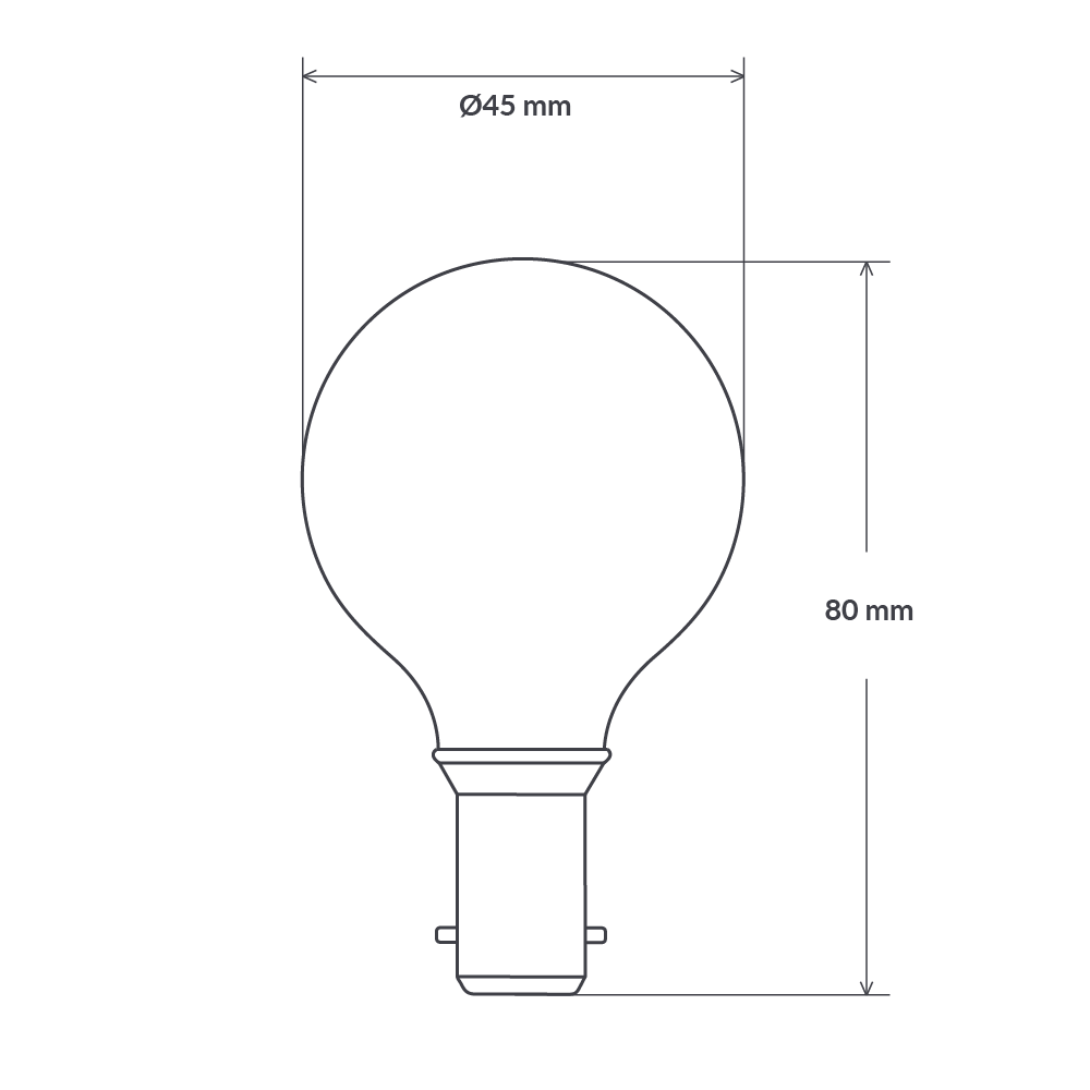 Dimension of 4W Fancy Round LED Bulb B15 Clear in Warm White