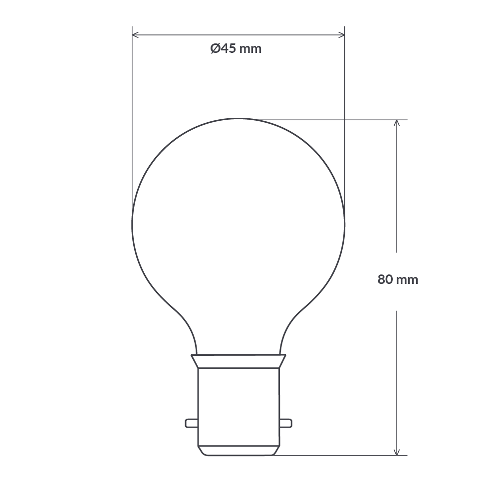 Dimension of 6W Fancy Round LED Bulb B22 Clear in Warm White