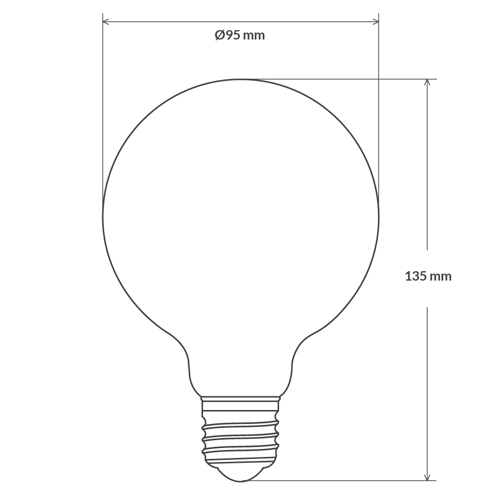 Dimension of 6W G95 Amber LED Globe E27 in Ultra Warm