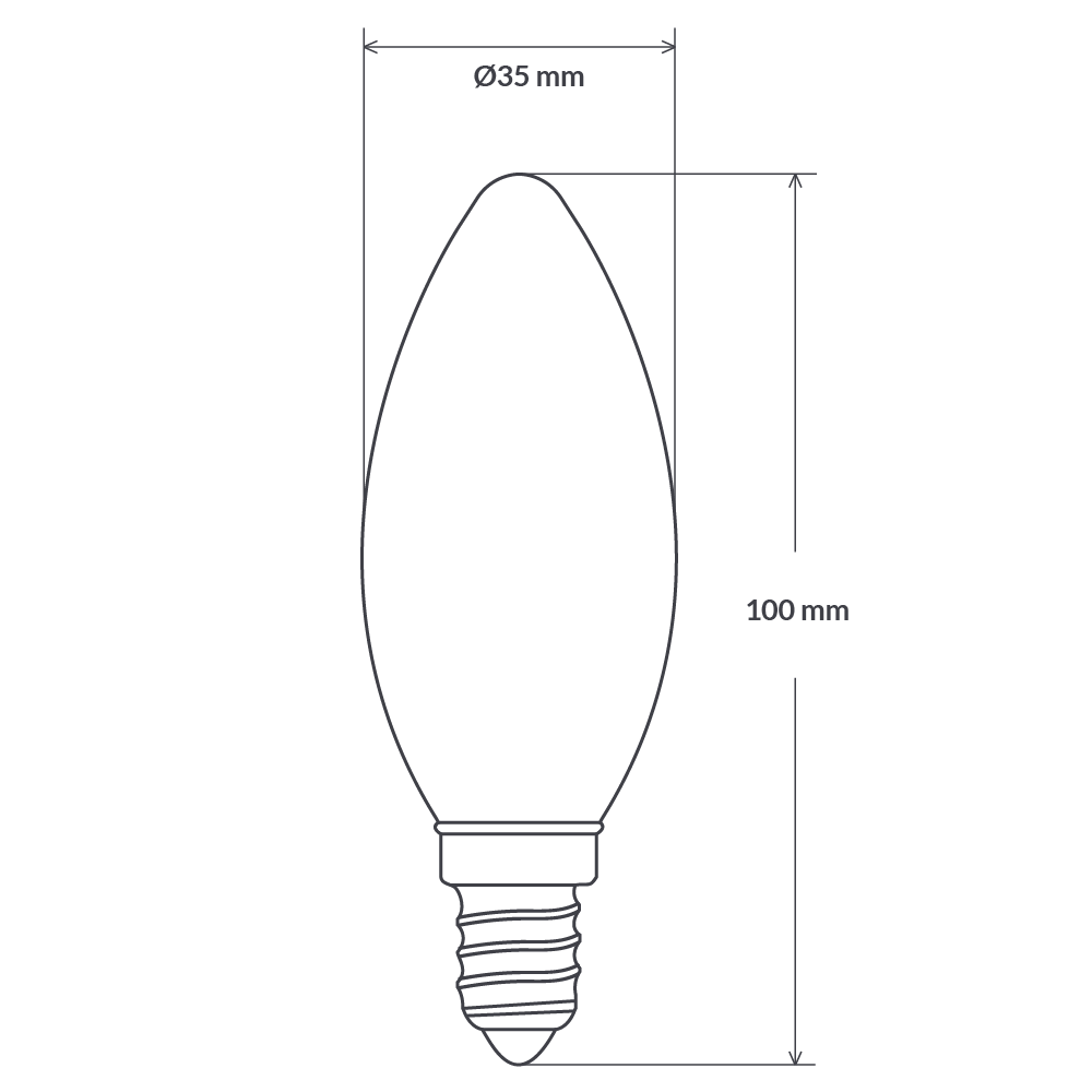 Dimension of 4W Candle LED Bulb (E14) Frosted in Warm White
