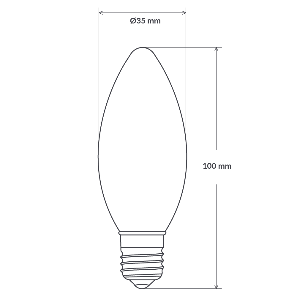 Dimension of LED Candle Light Bulb E27 Clear in Warm White