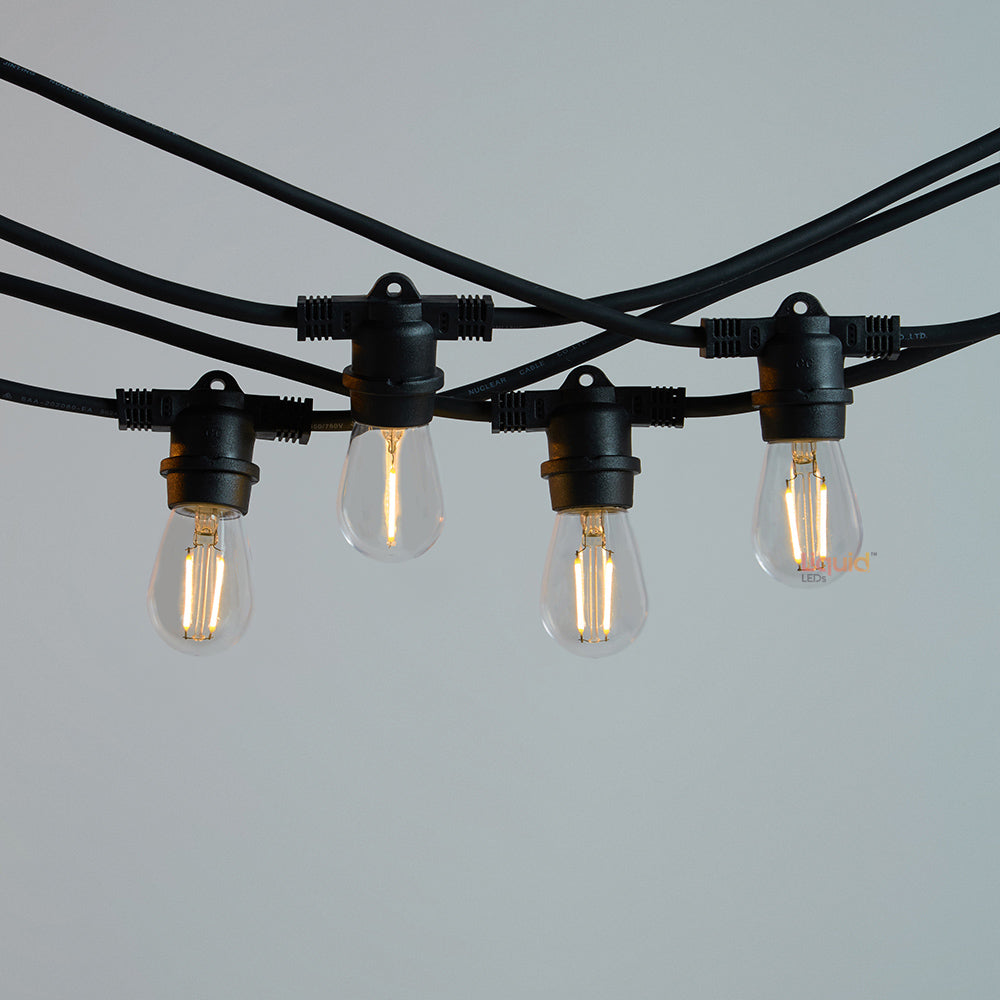 Black Festoon String Lights LED 1.5W Shatterproof S14 2700K
