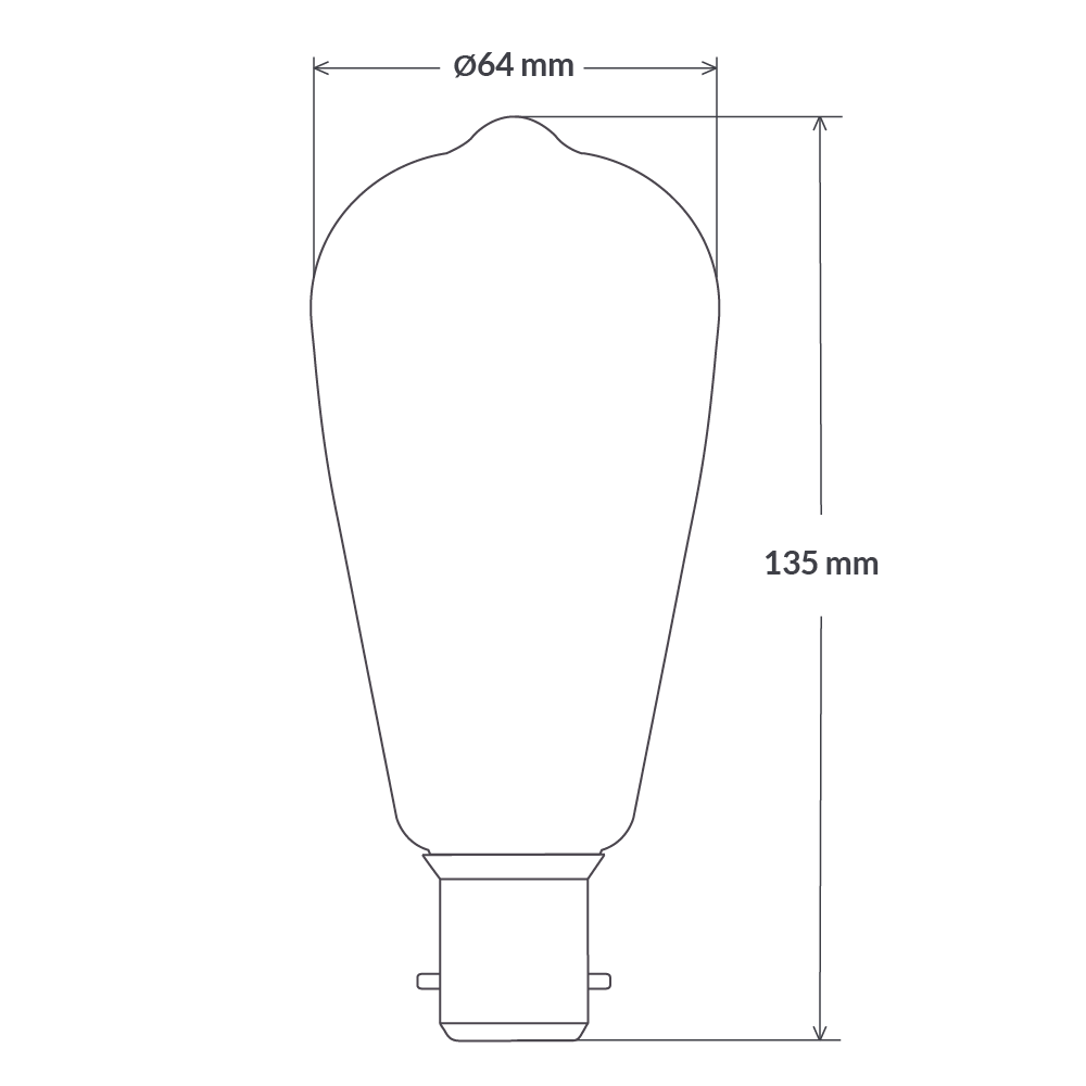 Dimension of 4W Edison Spiral LED Bulb B22 in Extra Warm