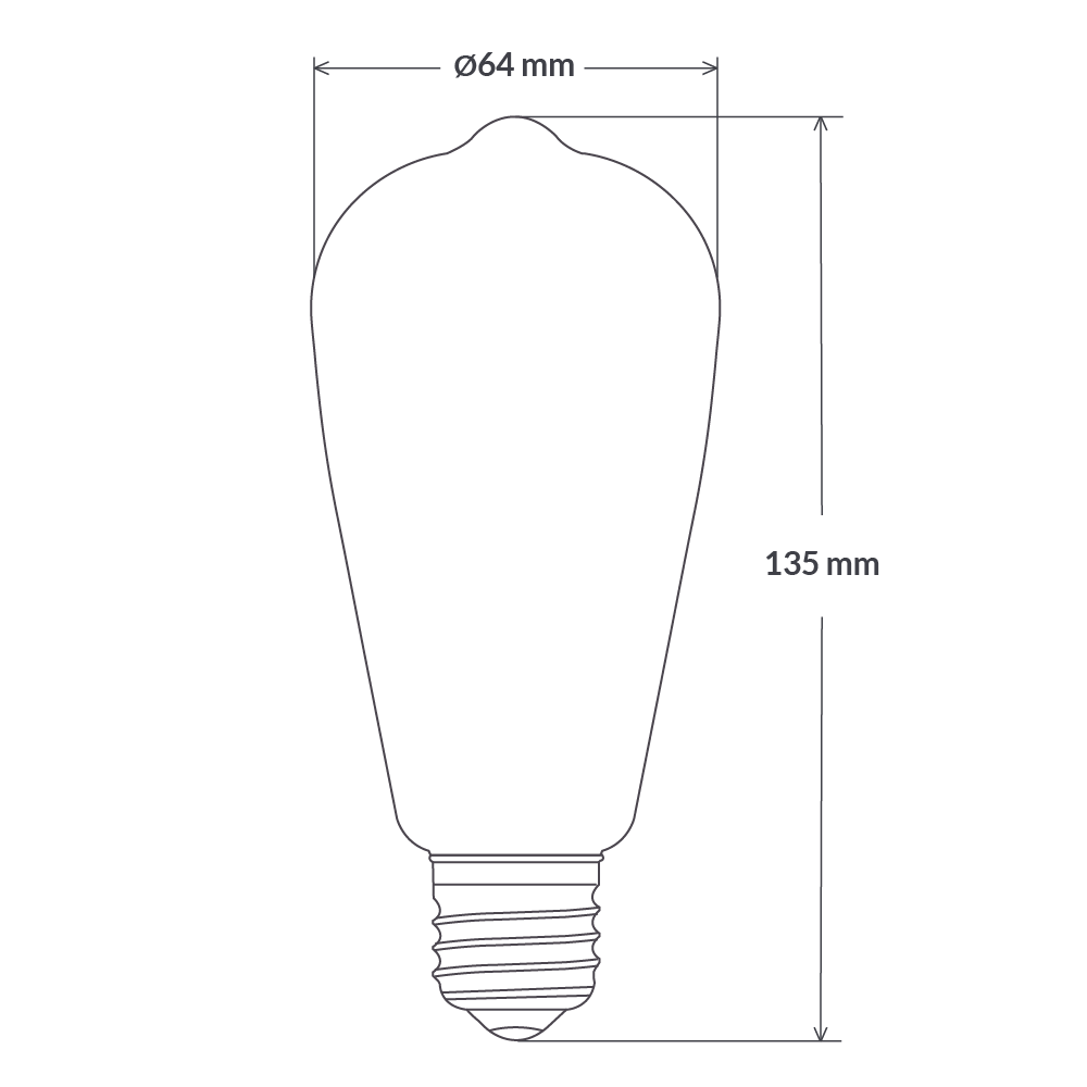 Dimension of 4W Edison Amber LED Bulb E27 in Ultra Warm