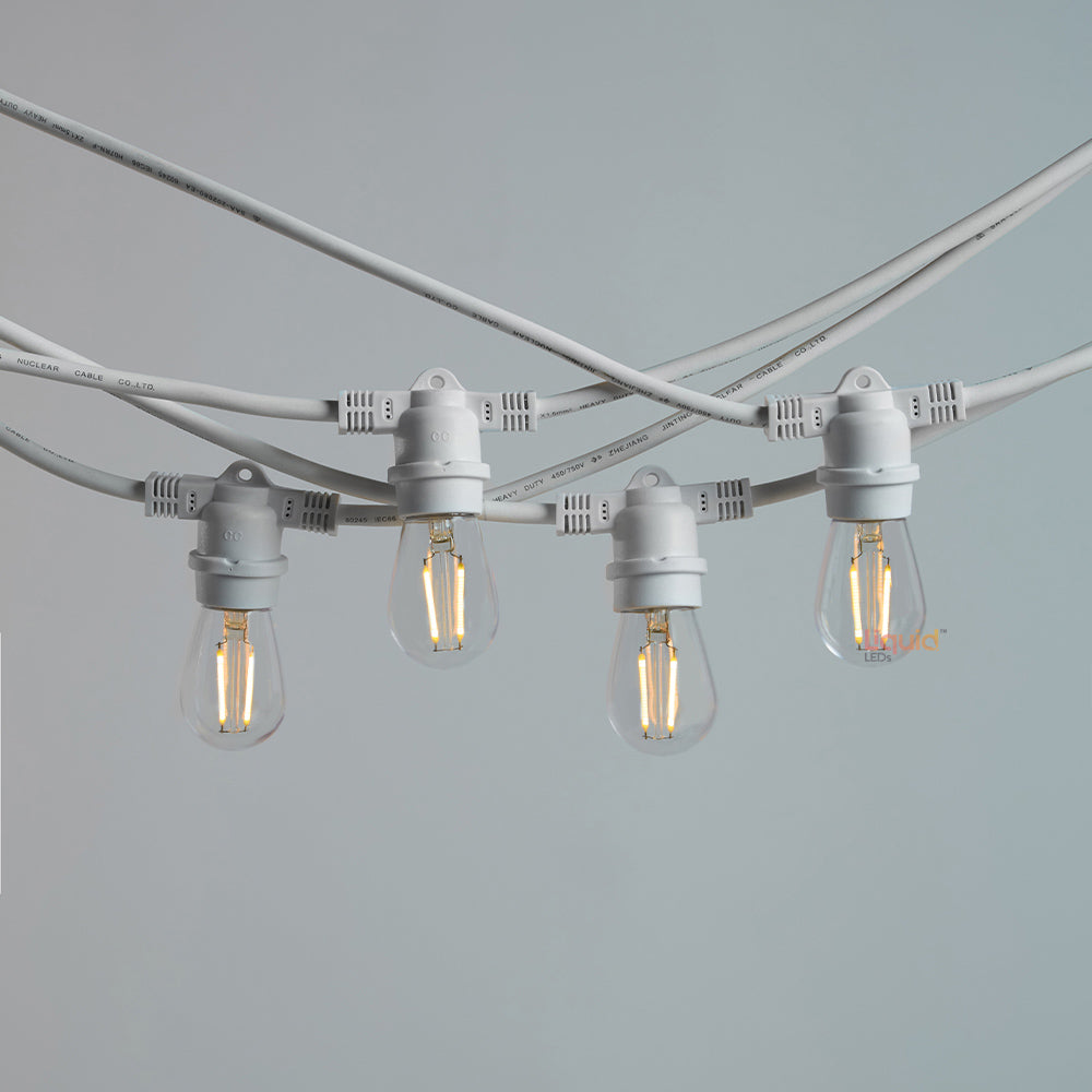 White cable Festoon string lights LED 1.5 W Shatterproof S14 2700 K